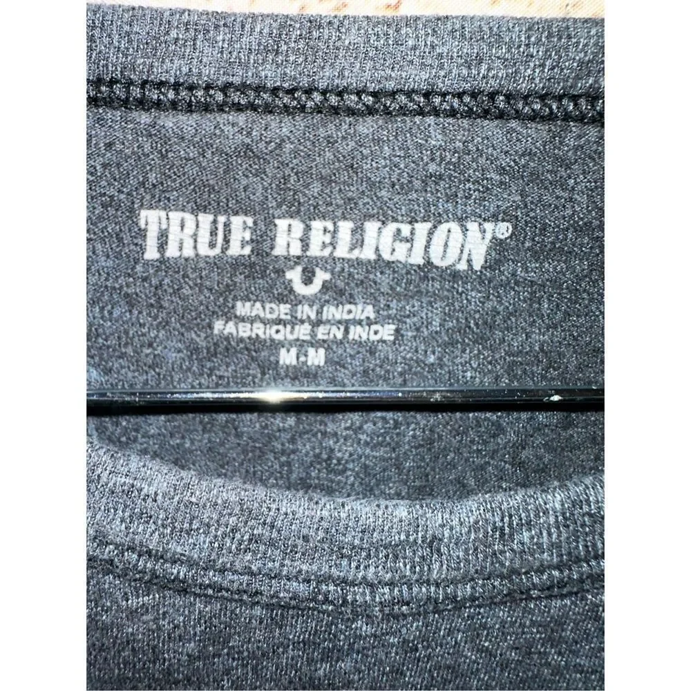 True Religion Men’s size Medium Logo Spellout Long Sleeve Tee Gray